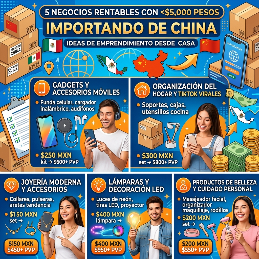 5 Negocios Rentables que Puedes Empezar con Menos de $5,000 Pesos Importando de China 🚀