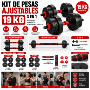 Kit de Pesas Ajustables 19 kg 3 en 1